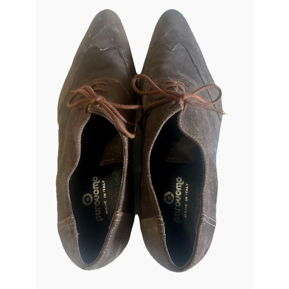 Purouomo Italian Mens EU 45 Suede Brown Wingtip Pointed Toe Dress Shoes Italy